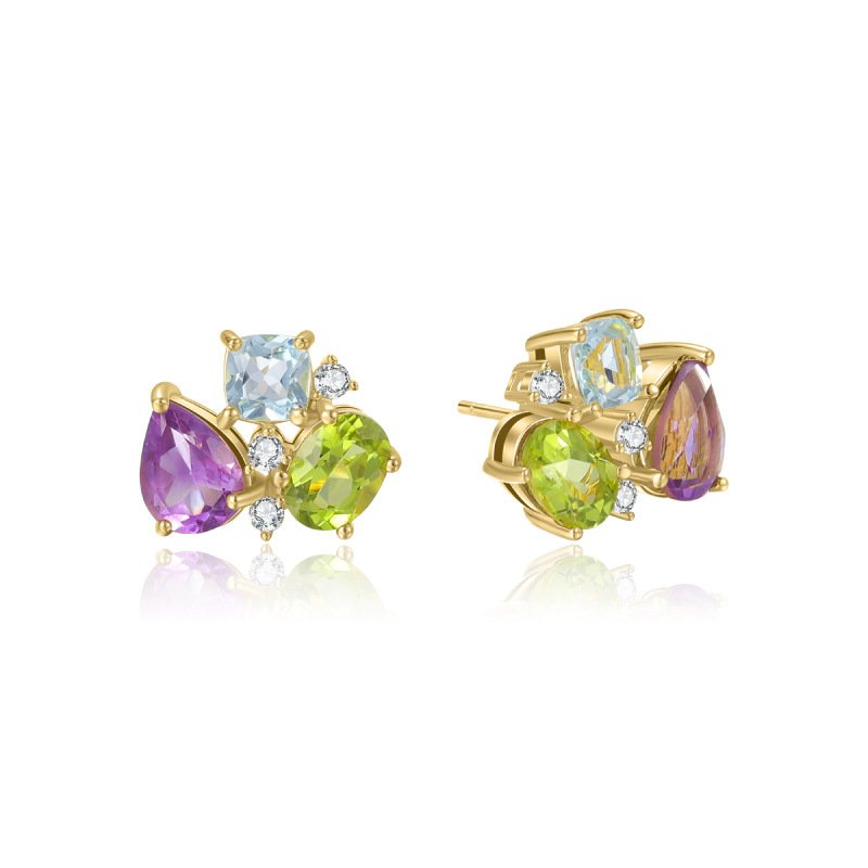 Colored gemstone earrings, peridot, natural topaz, s925 sterling silver, amethyst earrings