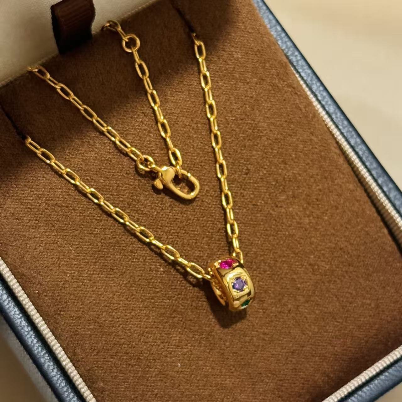 S925 sterling silver rainbow candy diamond necklace hollow chain