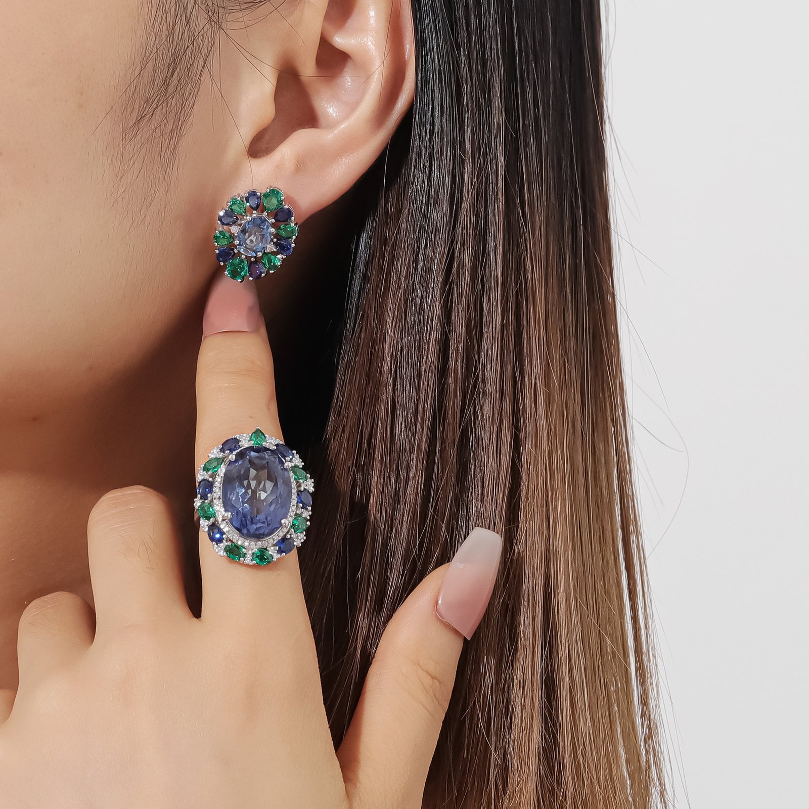 Crystal earrings gift s925 sterling silver inlaid with colored gemstones