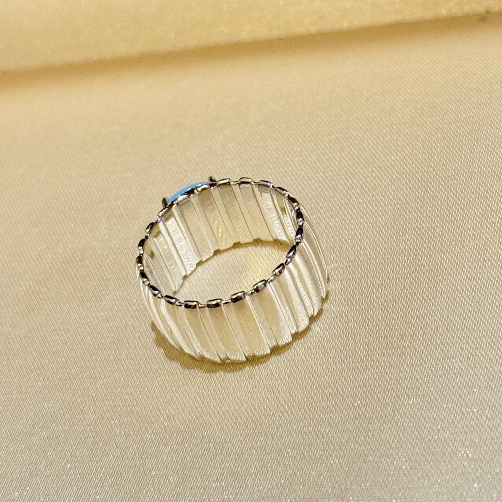 S925 sterling silver grosgrain turquoise stripe ring