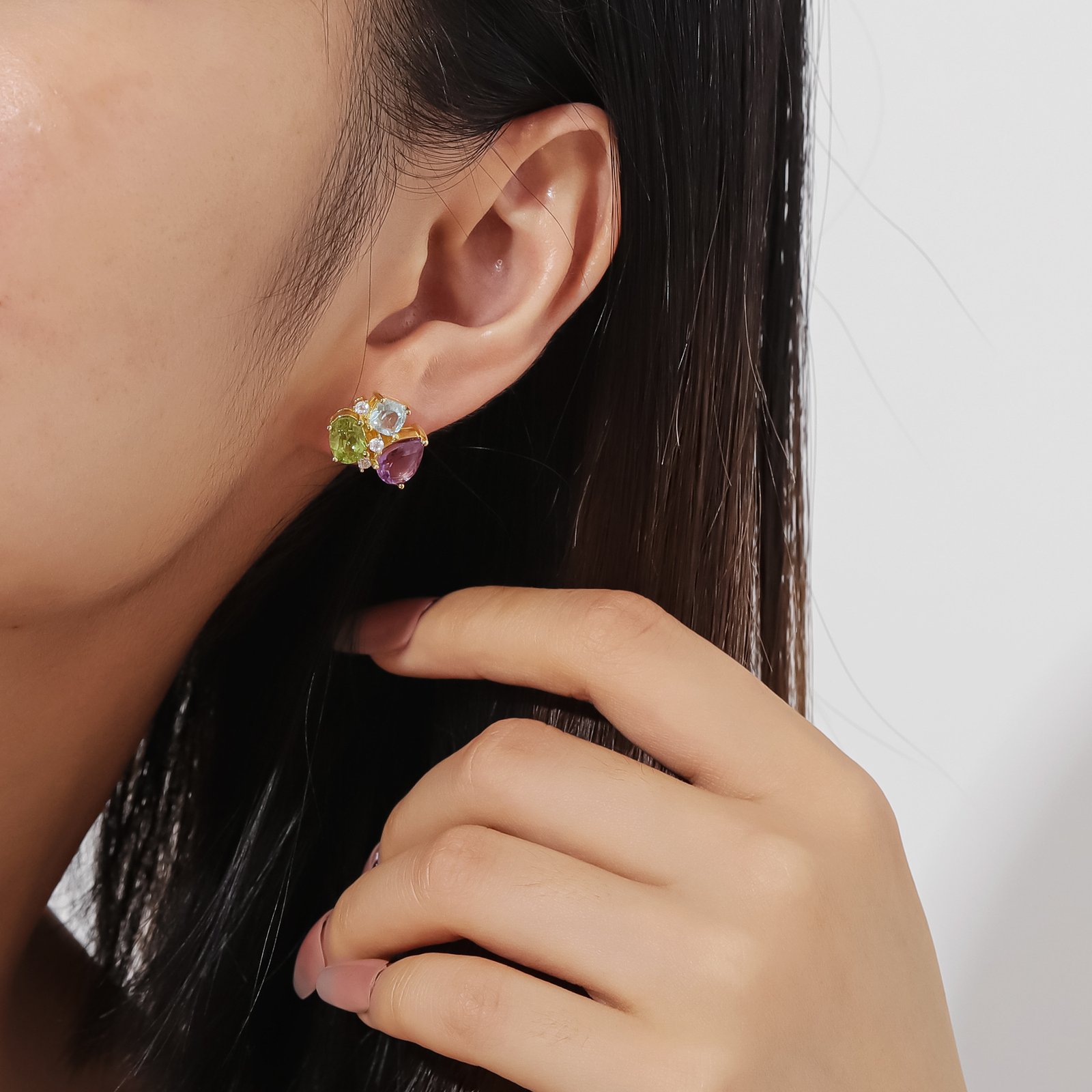 Colored gemstone earrings, peridot, natural topaz, s925 sterling silver, amethyst earrings