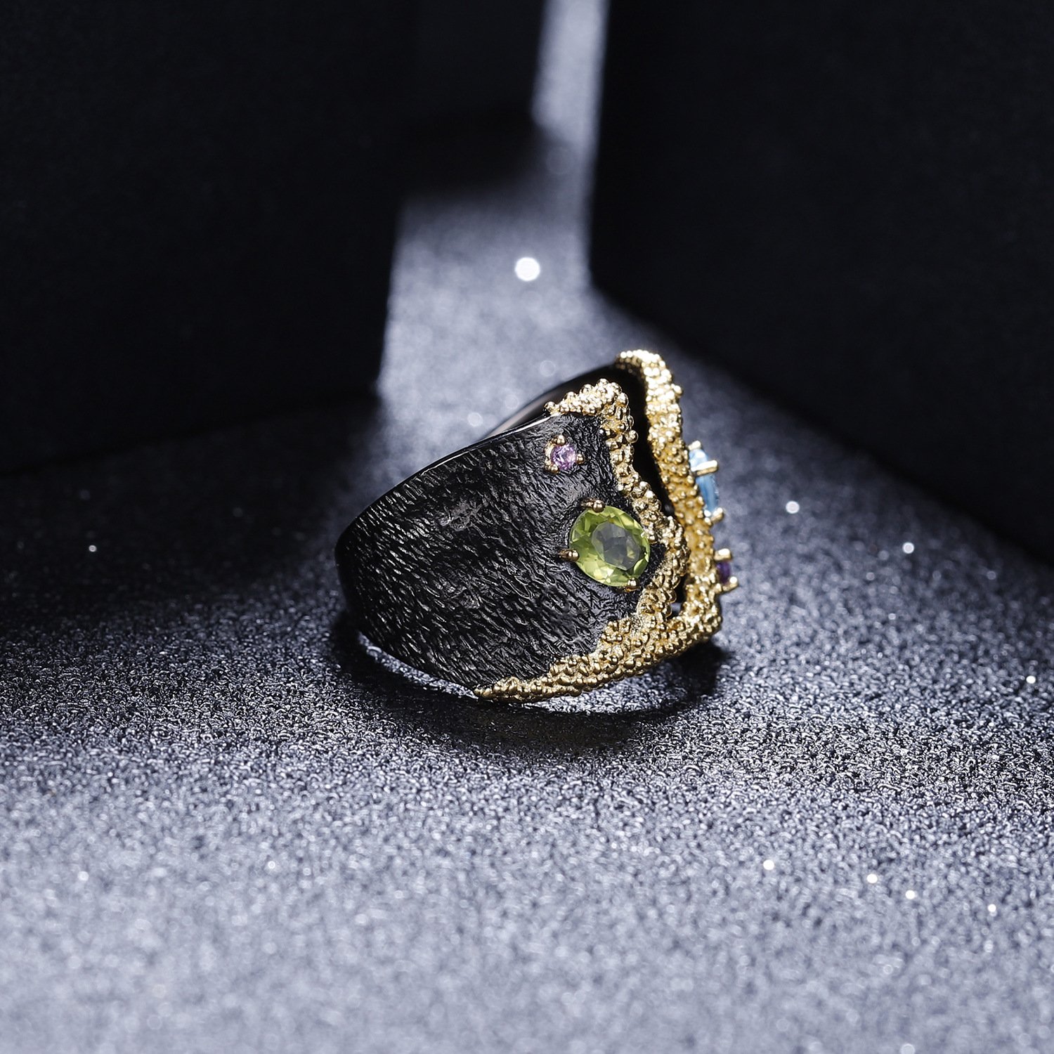 Italian craft gemstone ring retro palace style s925 silver natural colored gemstone ring