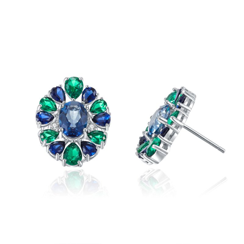 Crystal earrings gift s925 sterling silver inlaid with colored gemstones