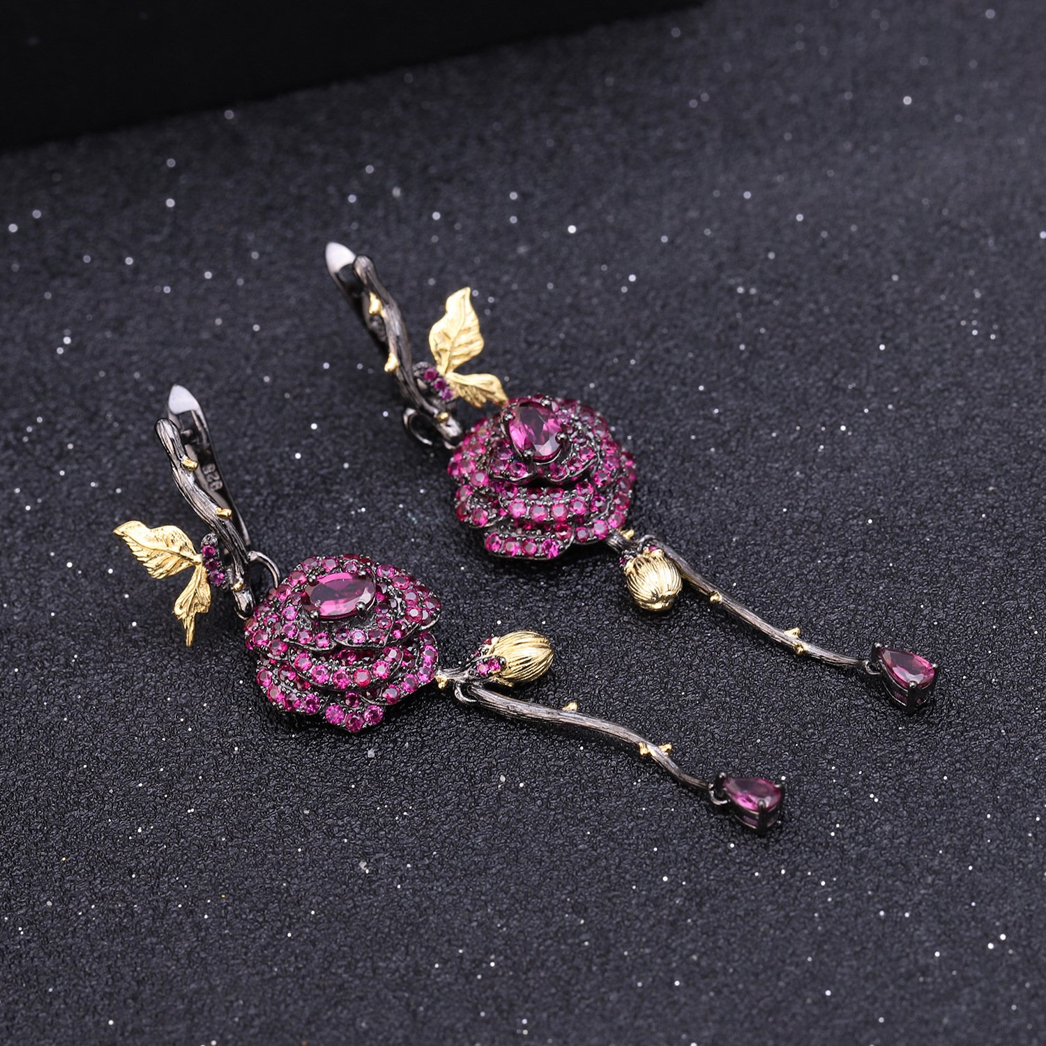 Earrings natural rose design s925 silver natural colored gemstone earrings gorgeous