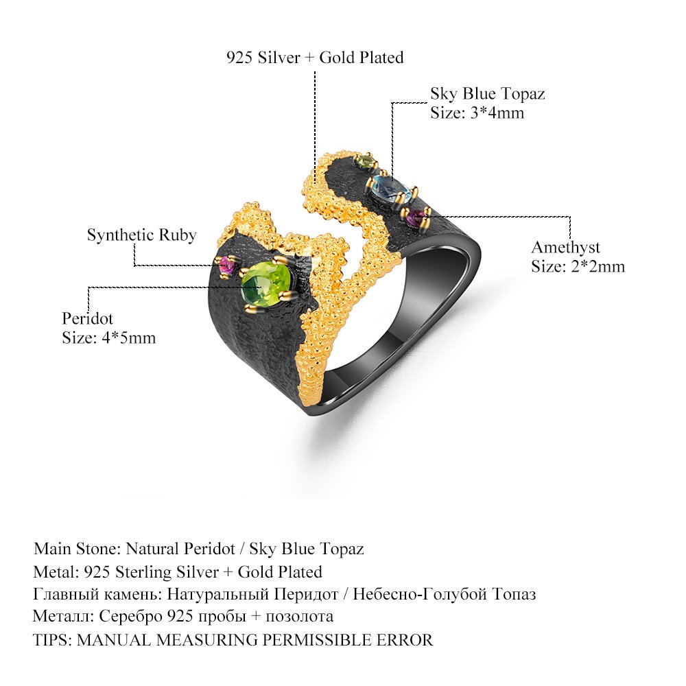 Italian craft gemstone ring retro palace style s925 silver natural colored gemstone ring