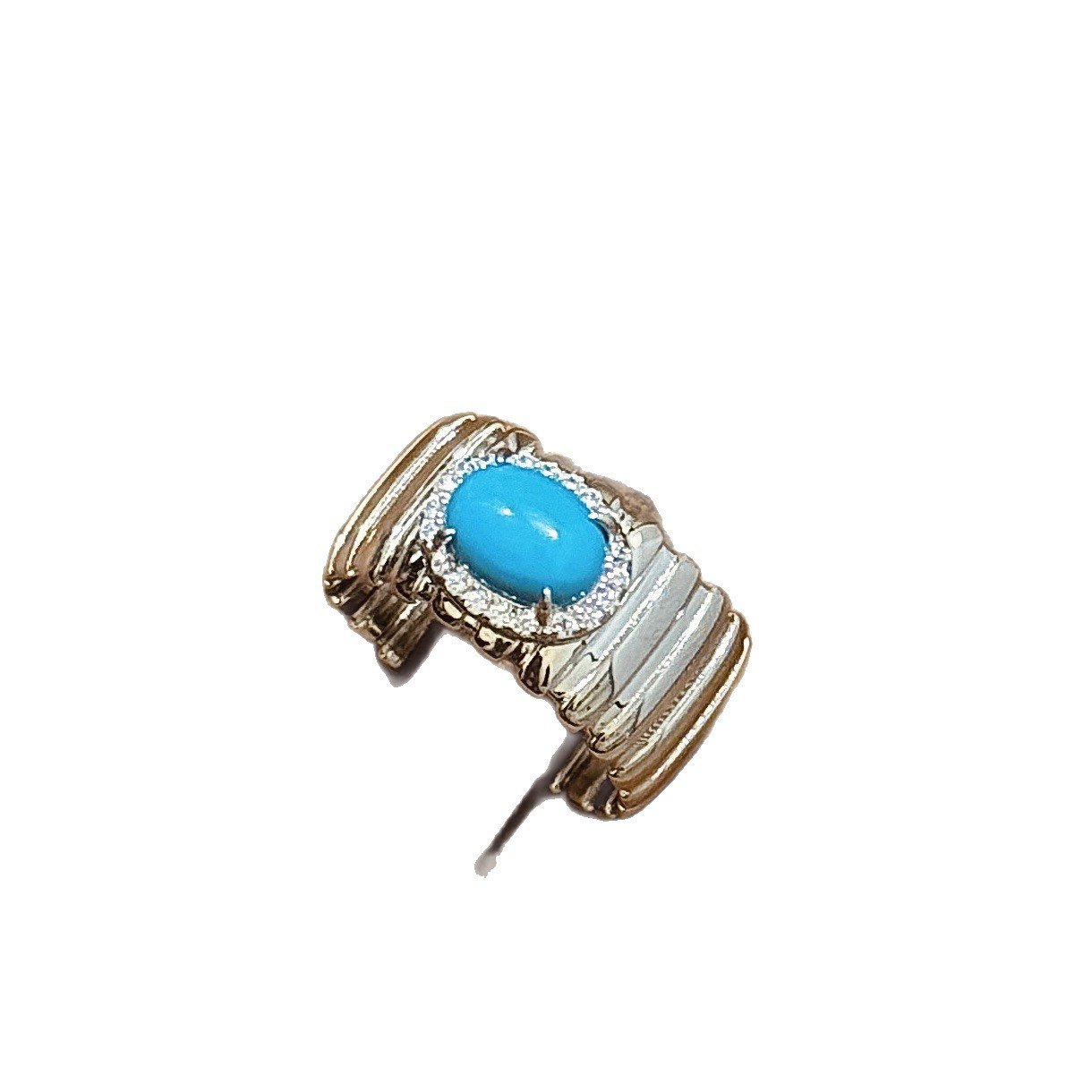S925 sterling silver grosgrain turquoise stripe ring