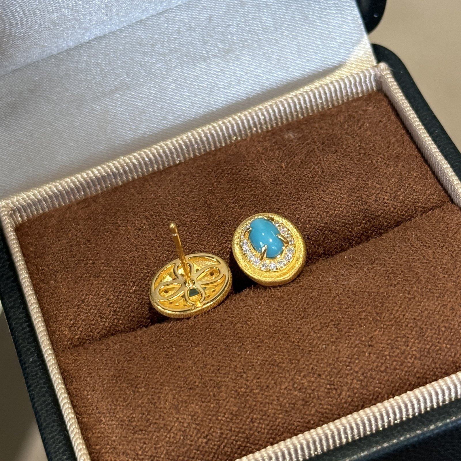 S925 sterling silver turquoise brushed necklace earrings set