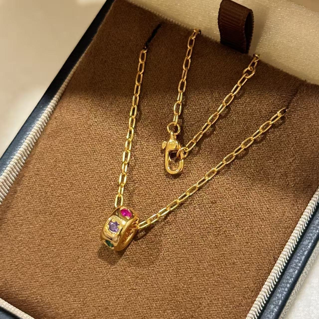 S925 sterling silver rainbow candy diamond necklace hollow chain