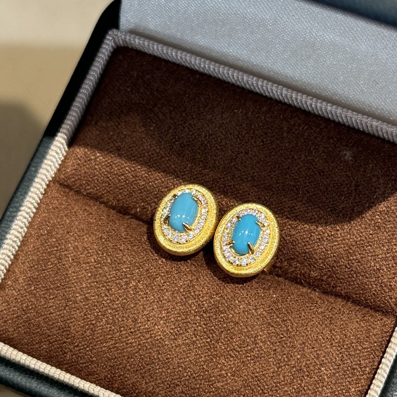 S925 sterling silver turquoise brushed necklace earrings set